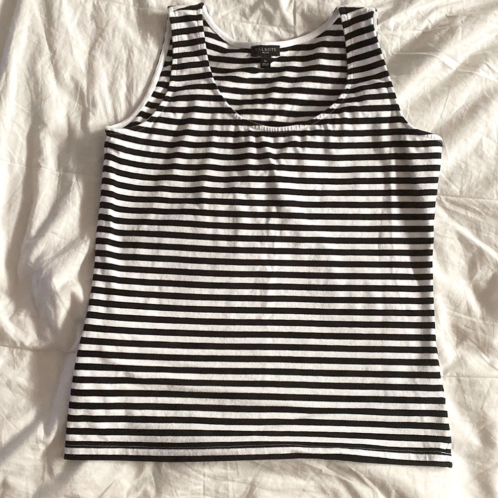 Talbots Petite Black and White Striped Tank Size S